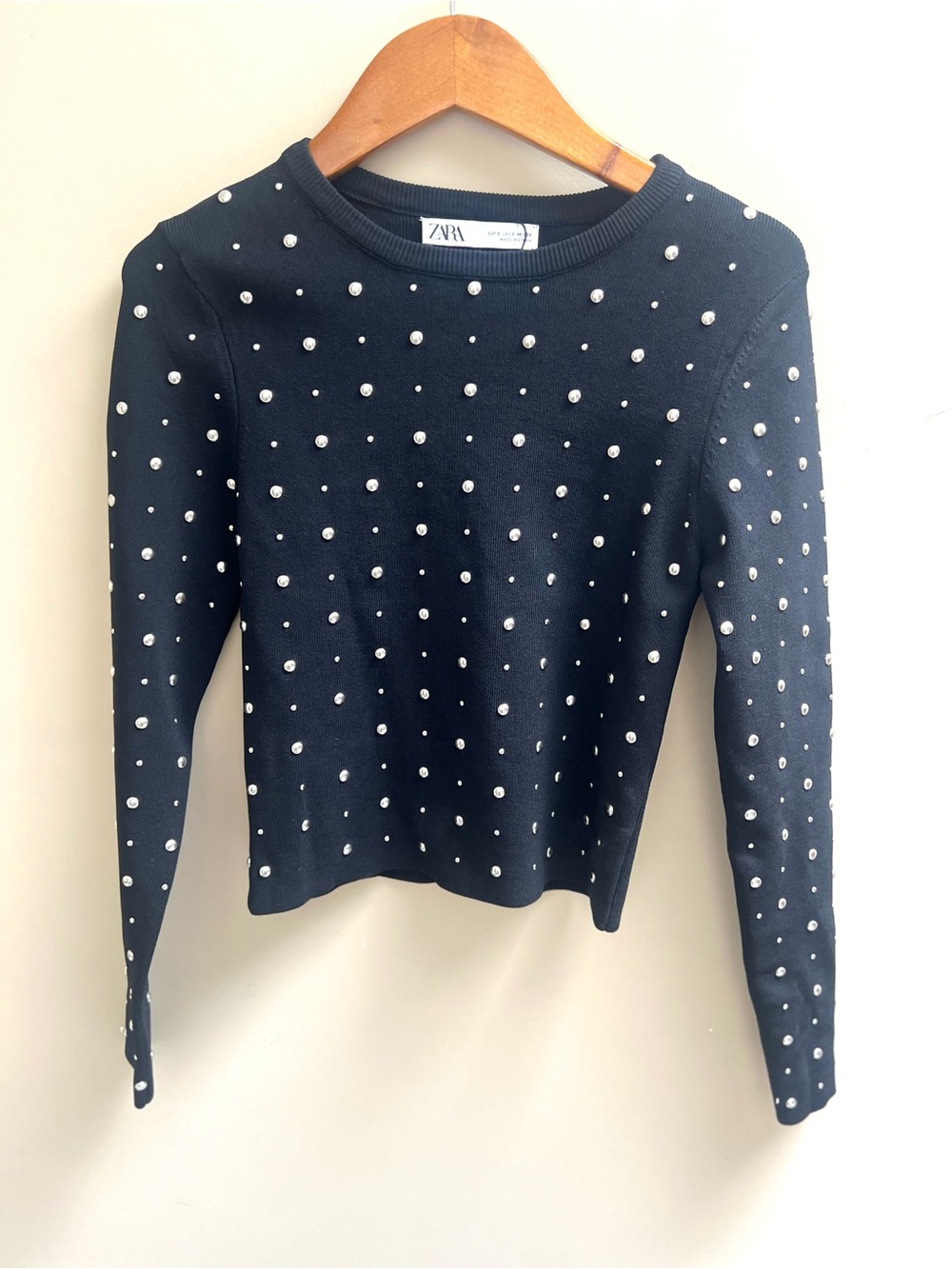 Zara Black studded Embellished Crewneck Sweater Sz Sm